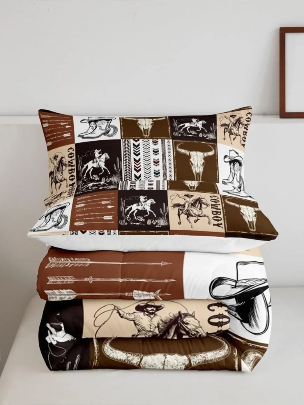 Western Comforter Set Queen Size,Southwestern Aztec Country Horse Bedding Set 2p